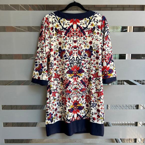 Jude Connally Floral Navy Trim Tunic Dress Size S - Picture 4 of 6